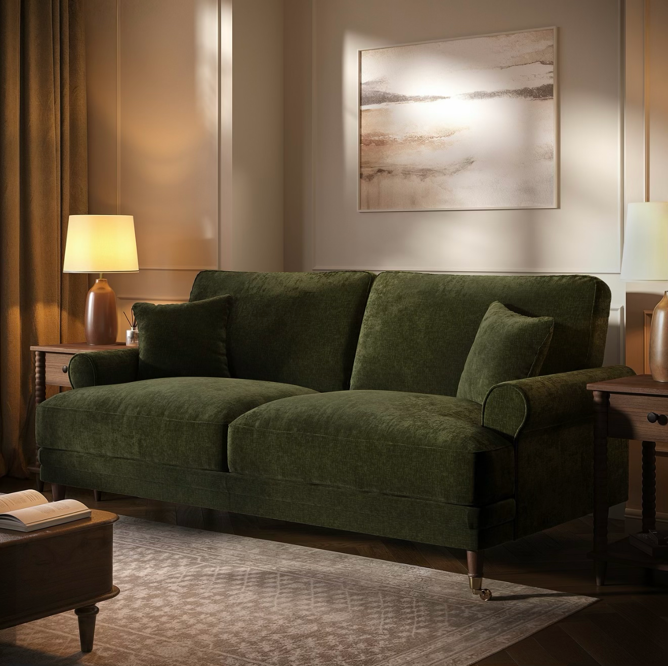 Chenille Feather Sofa Three Seater Couch Upholstered with Cushions