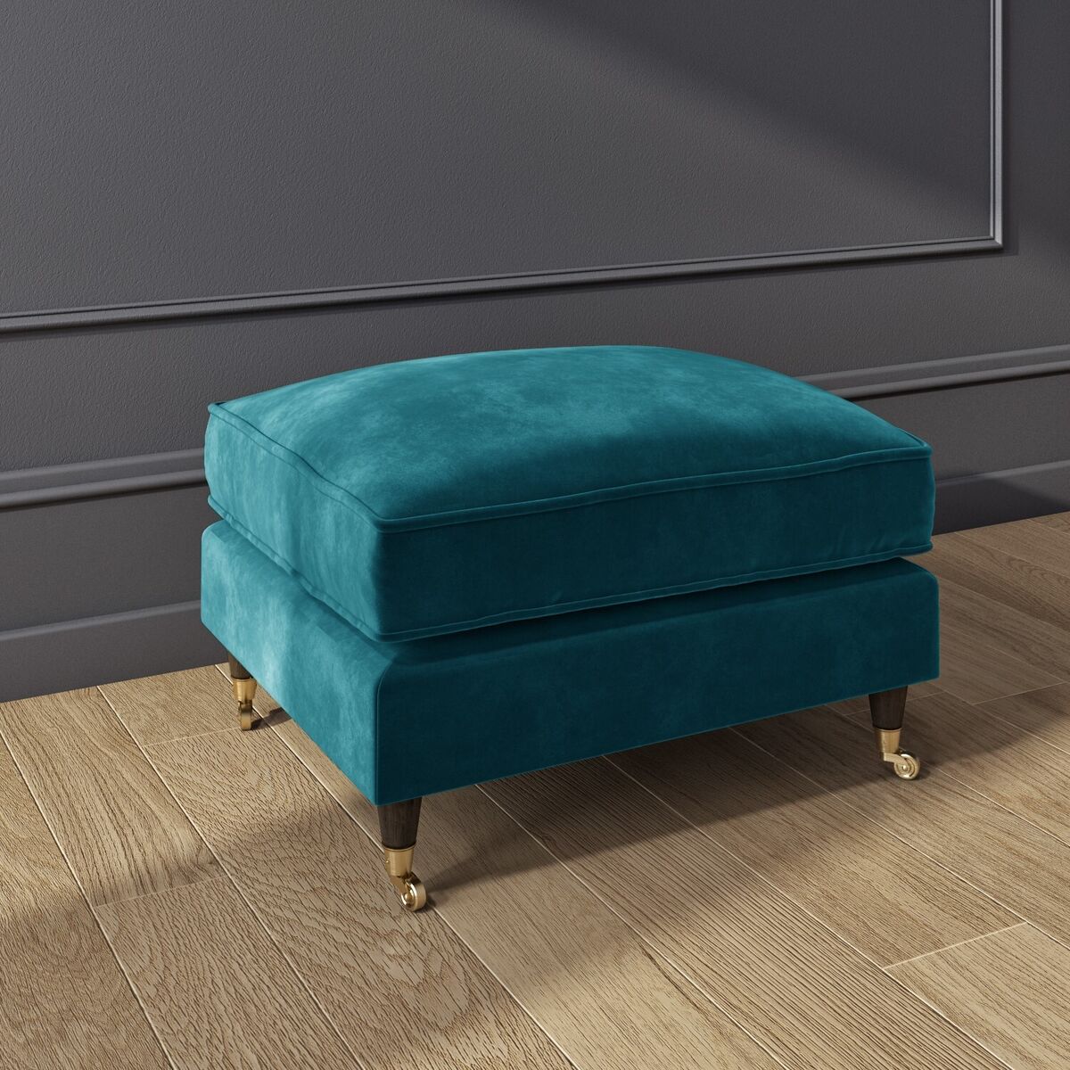 Velvet Footstool Ottoman Pouffe Upholstered Soft Stool