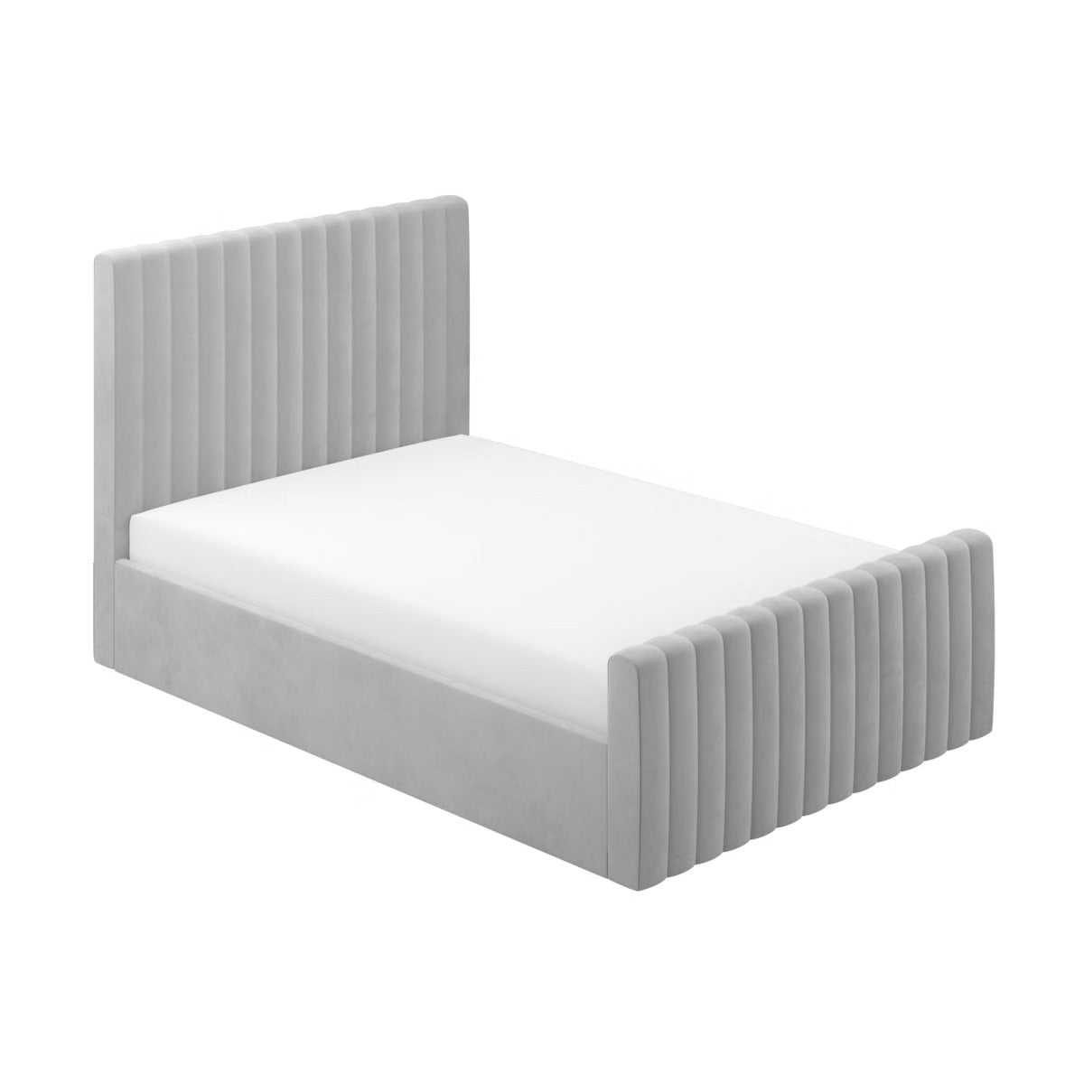 Velvet Double Bed Grey Ottoman with Storage Gas Lift