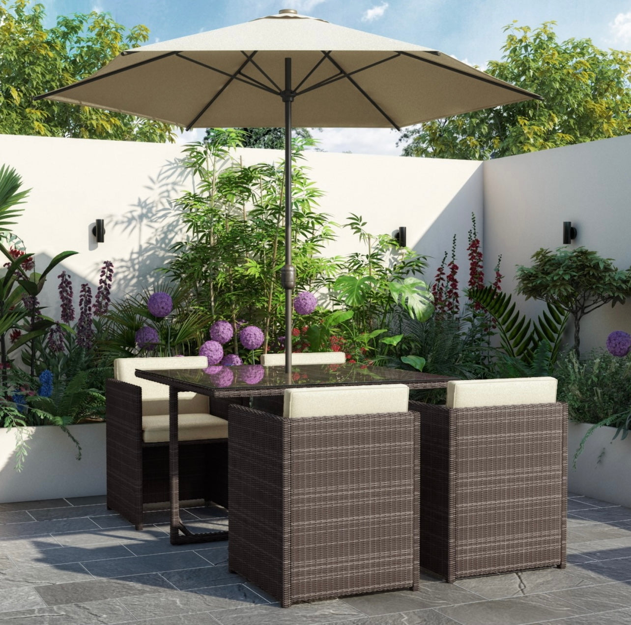 Rattan Garden Dining Set Furniture with Table and Chairs Outdoor Patio