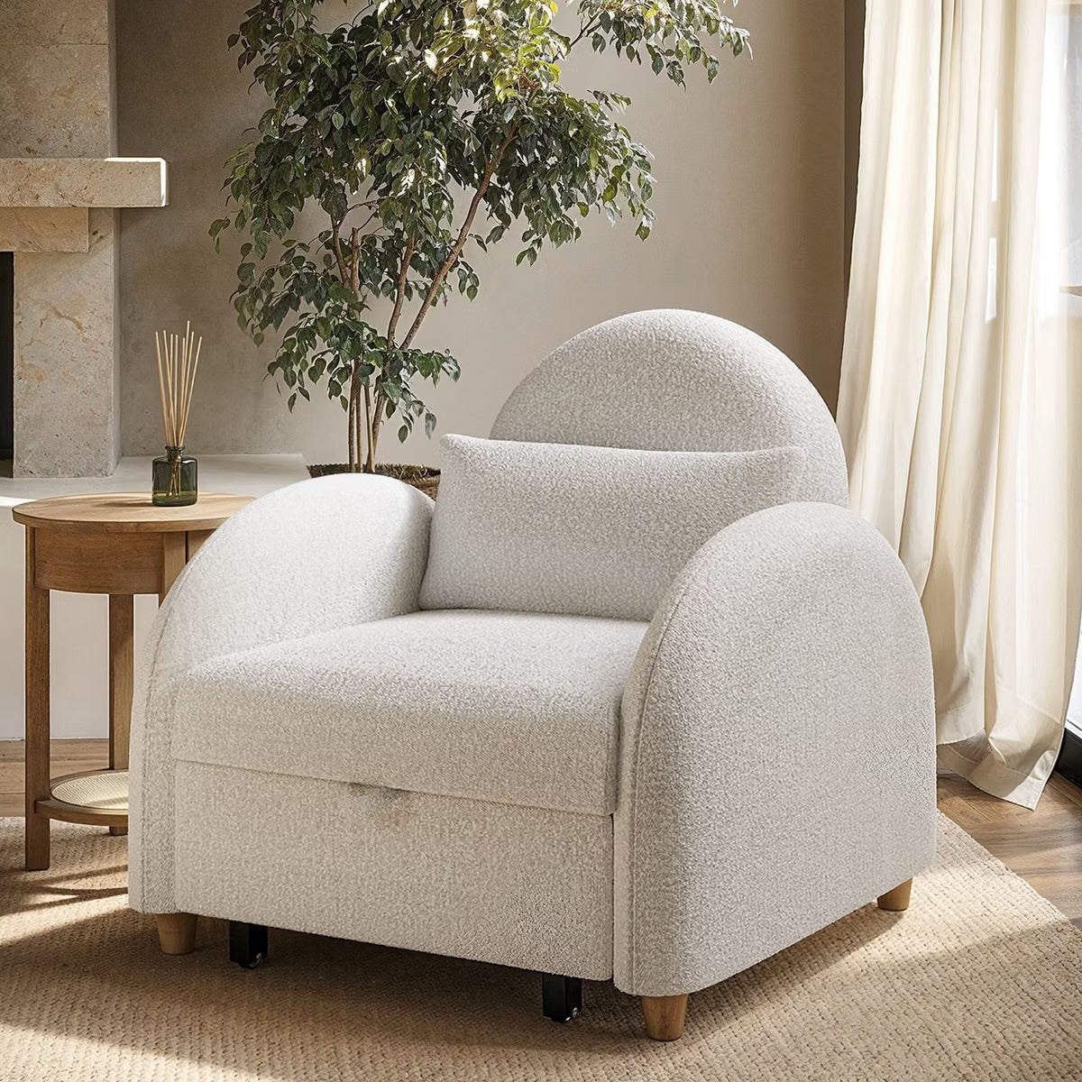 Single Chair Bed Wooden Chaise Lounge Sofa Bed