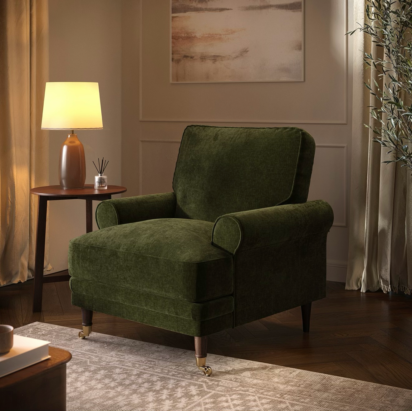 Chenille Feather Armchair Upholstered Chair Plush and Modern