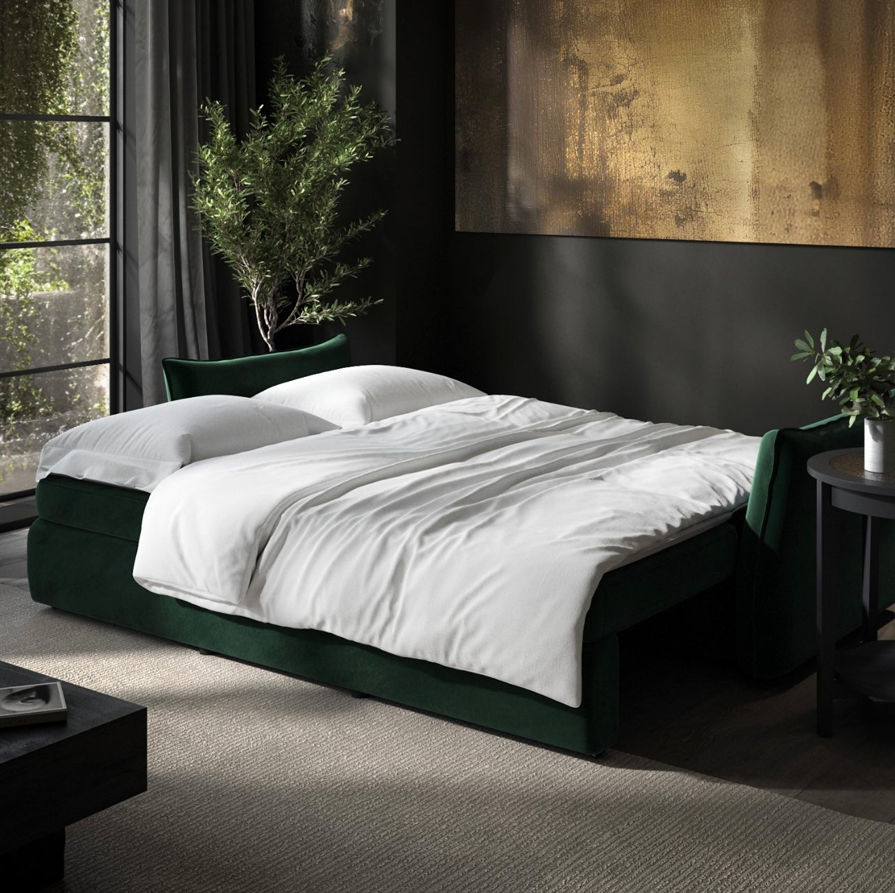 Sofa Bed 3 Seater Velvet Sleeper Sofa with Mattress and Cushions