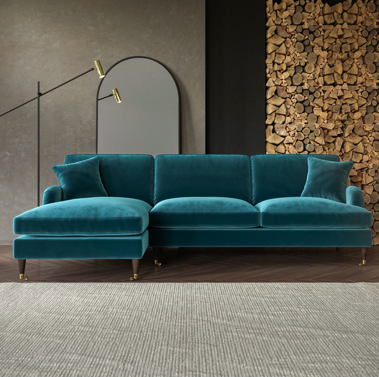 4 Seater Sofa L-Shaped Velvet Corner Couch with Cushions