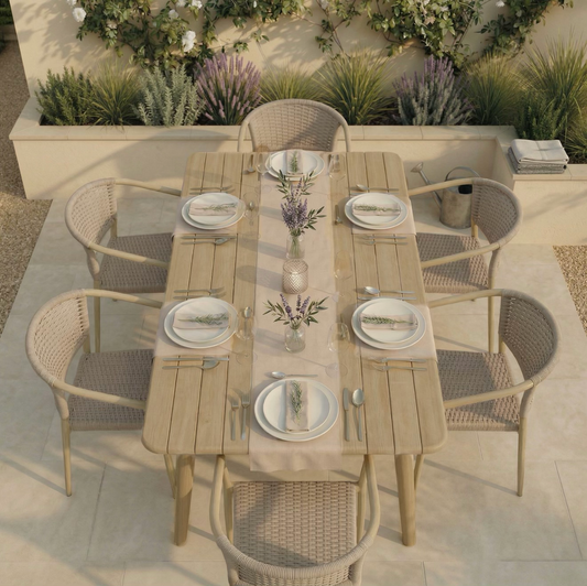 Garden Dining Set 6 Seater with Rattan Chairs Outdoor Patio