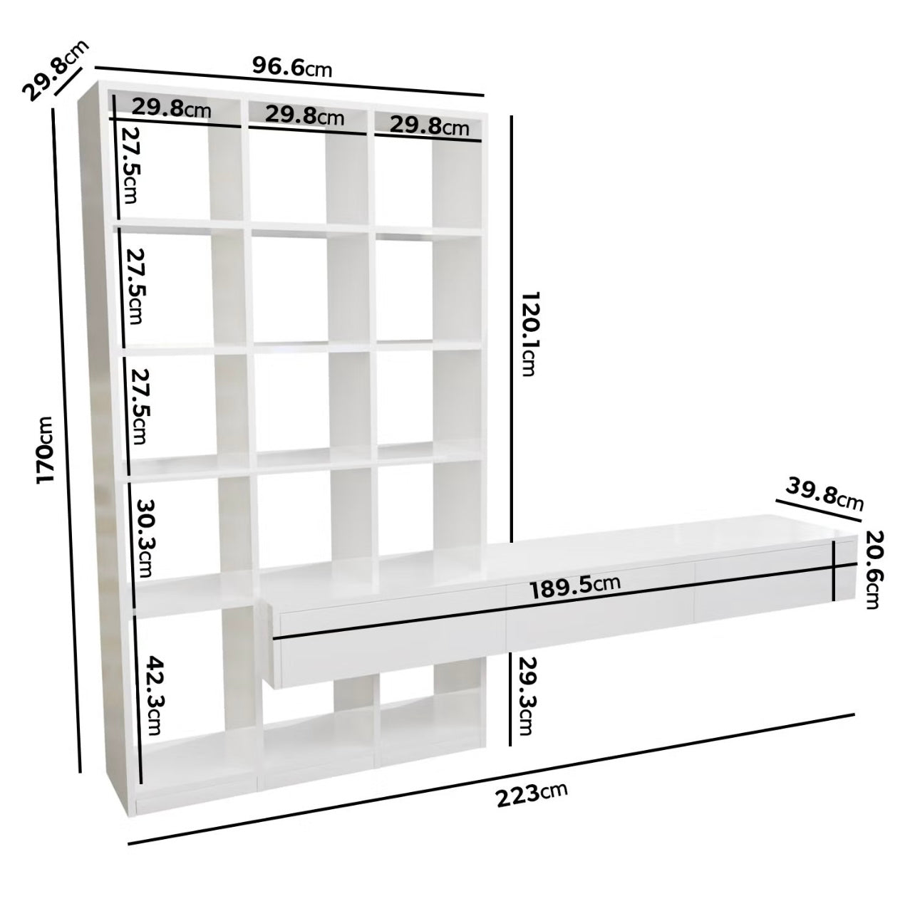 White Wood Bookcase 3 Drawers High Gloss Bookshelf