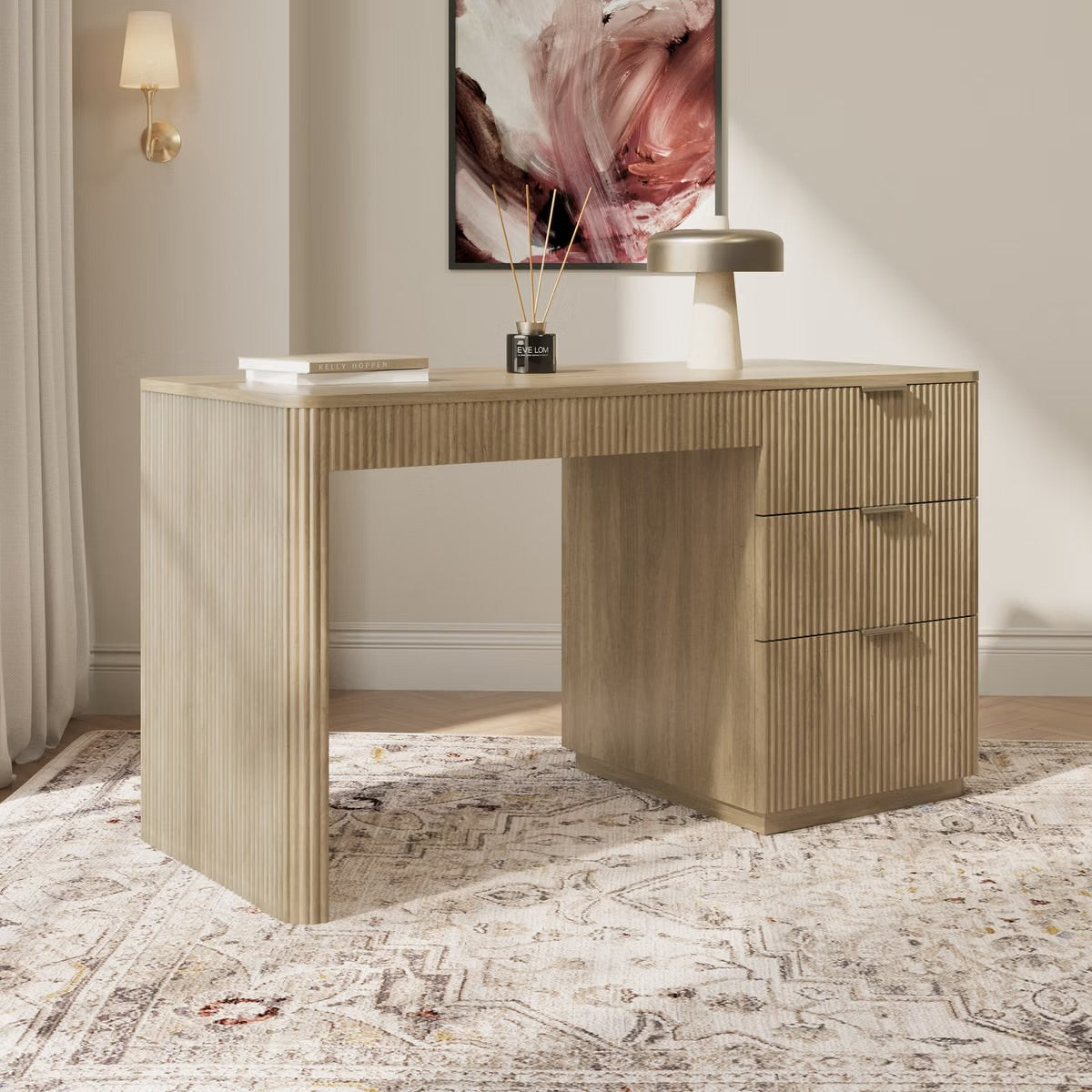 Oak Home Office Desk with Drawers