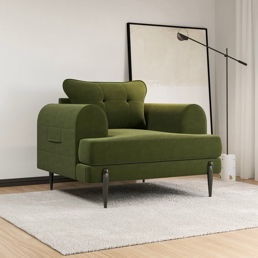Velvet Armchair Upholstered Accent Chair Quilted with Cushion