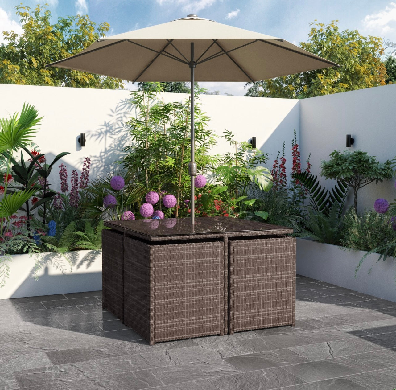 Rattan Garden Dining Set Furniture with Table and Chairs Outdoor Patio