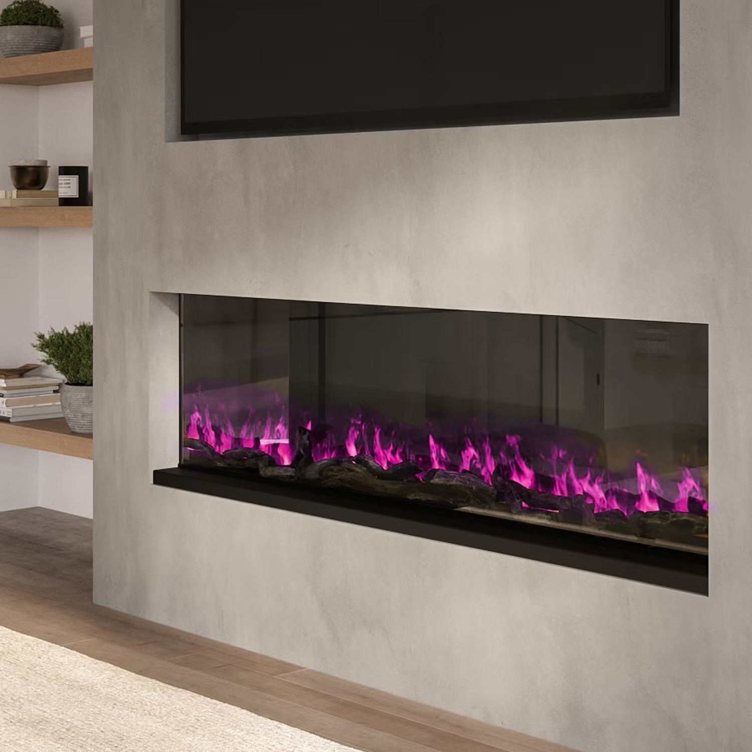 Inset Media Wall Electric Fire with LED Flame and Remote Control ...