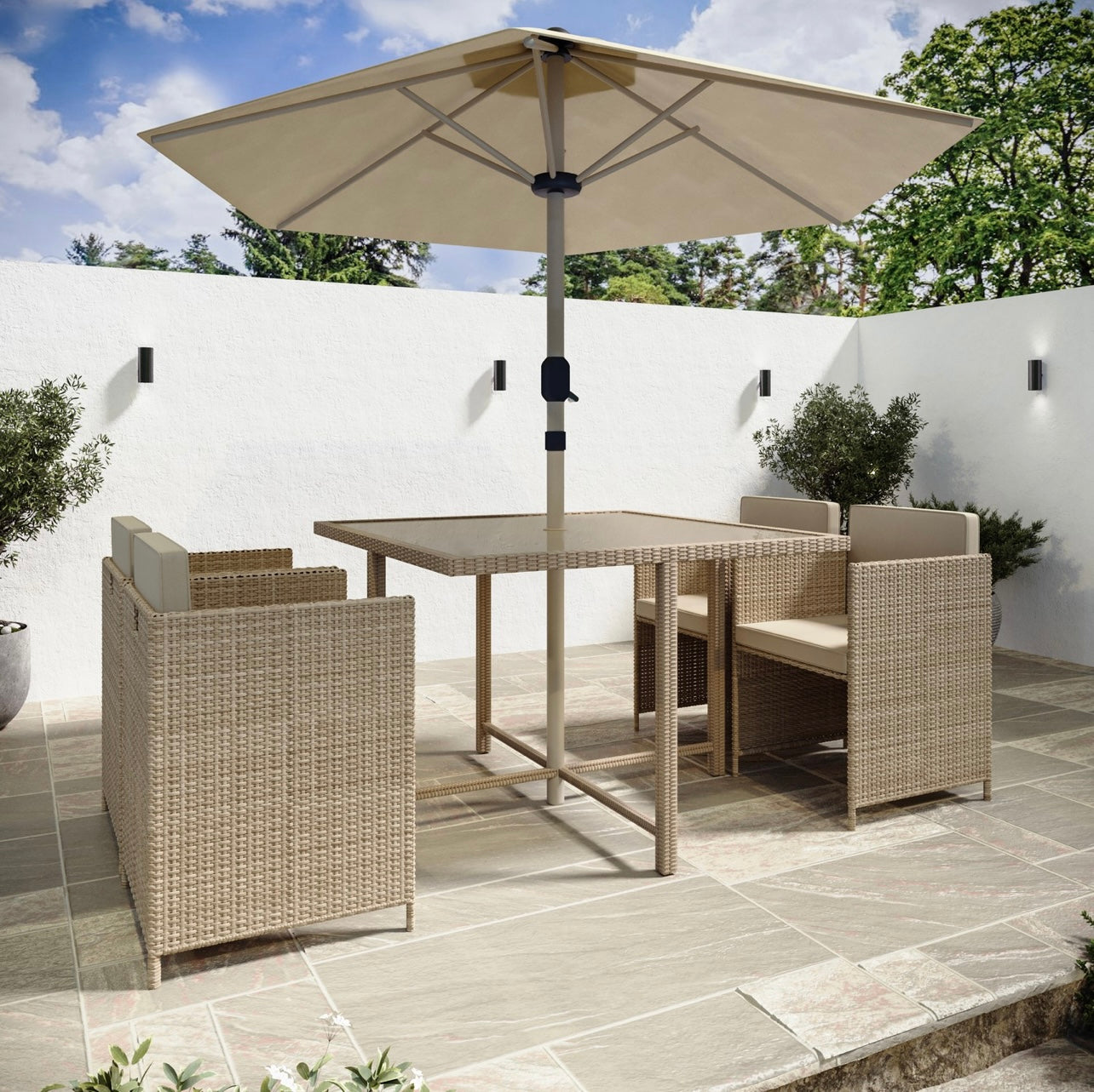 Rattan Garden Dining Set Seats 4 Outdoor Patio