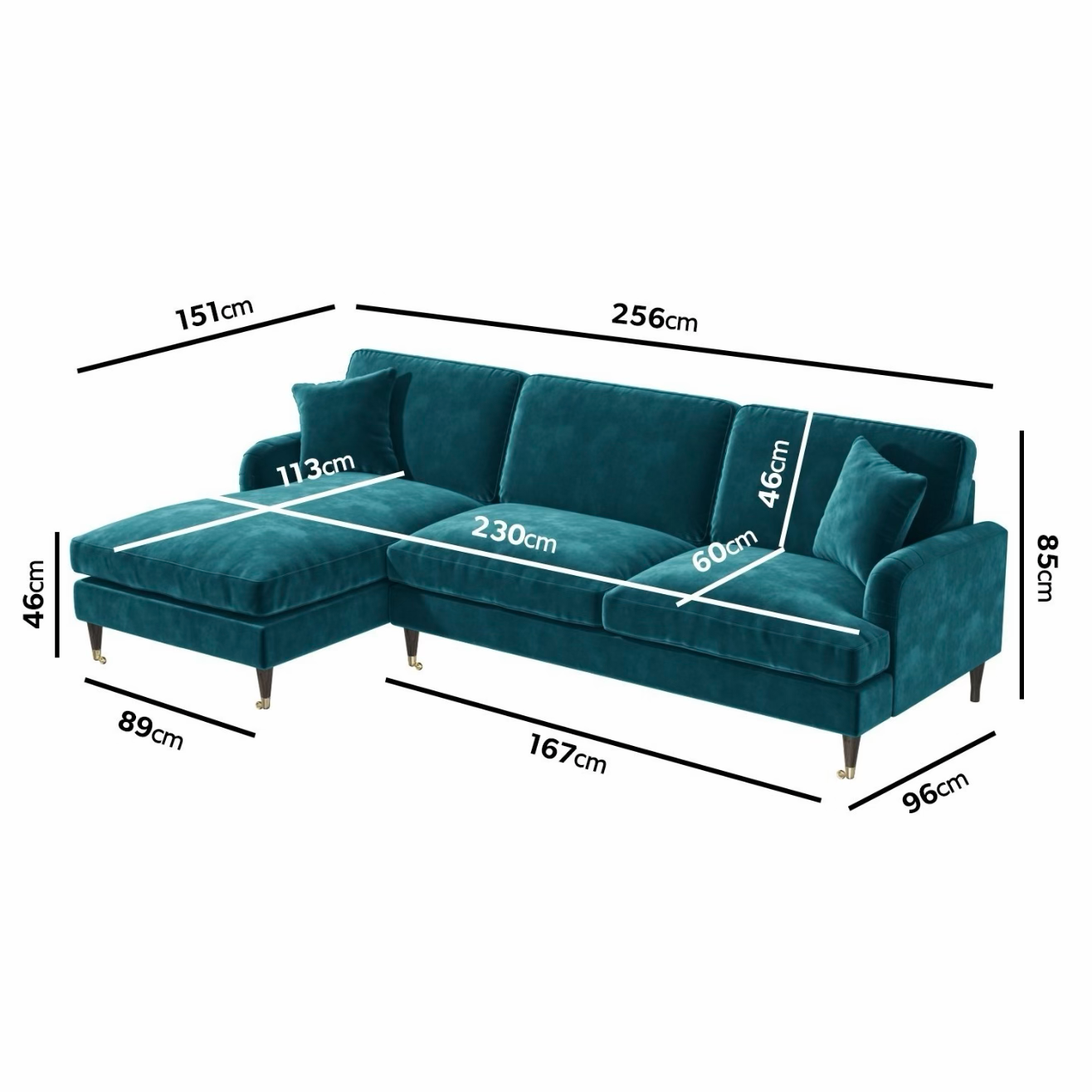 4 Seater Sofa L-Shaped Velvet Corner Couch with Cushions