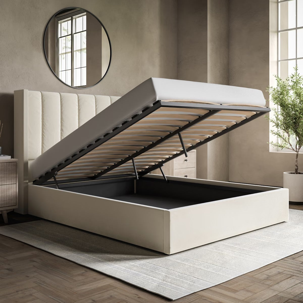 Velvet Double Bed Ottoman with Storage
