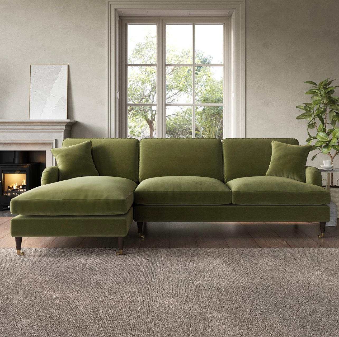 4 Seater Sofa L-Shaped Velvet Corner Couch with Cushions