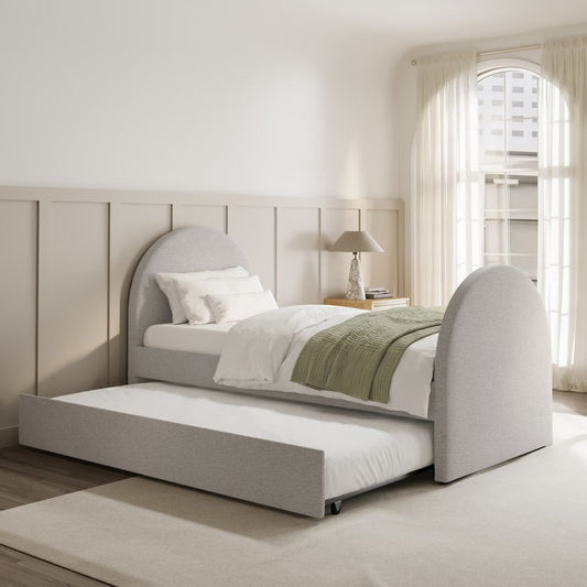 Grey Single Guest Bed Curved with Pull Out Trundle