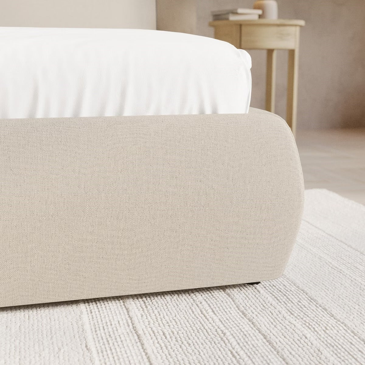 Beige Double Bed Ottoman with Storage and Headboard