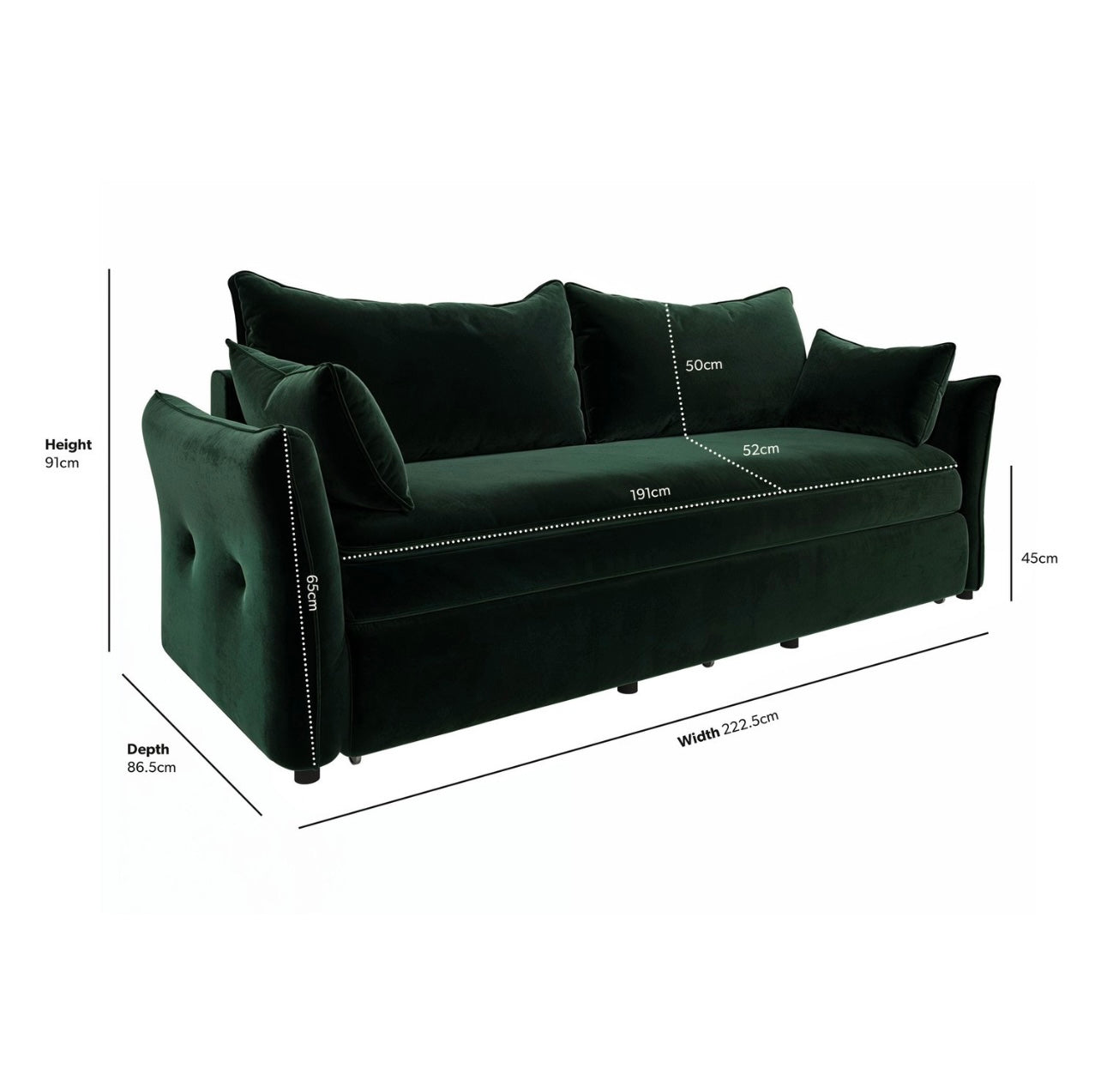 Sofa Bed 3 Seater Velvet Sleeper Sofa with Mattress and Cushions