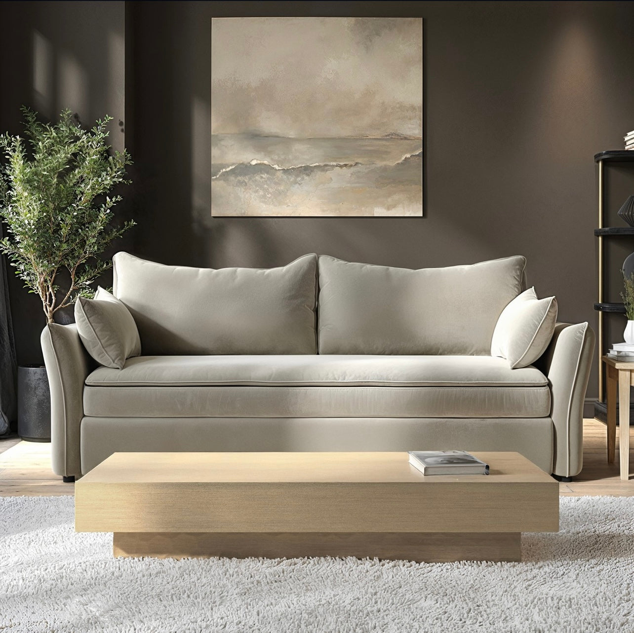 Sofa Bed 3 Seater Velvet Sleeper Sofa with Mattress and Cushions