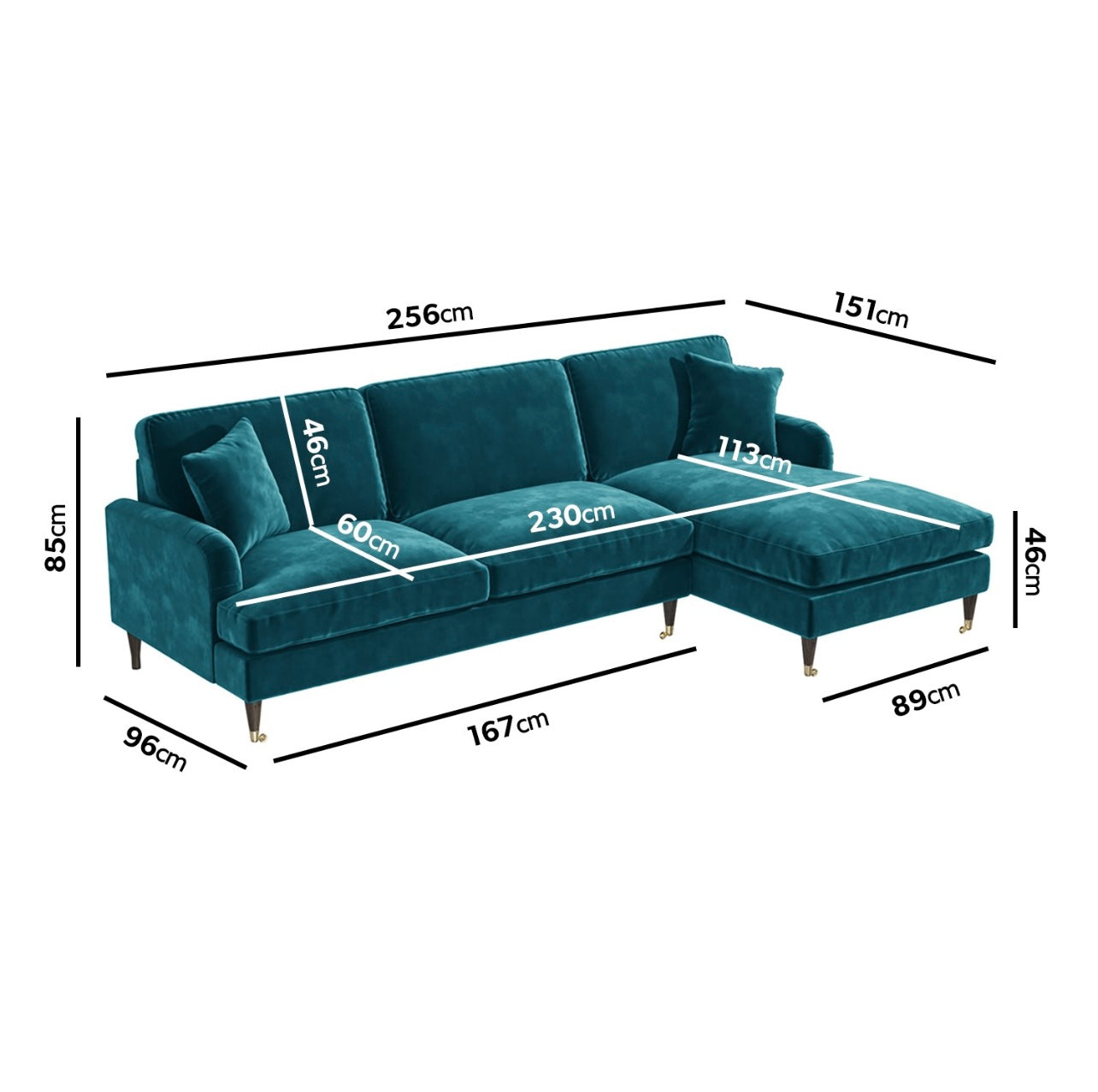 4 Seater Sofa L-Shaped Velvet Corner Couch with Cushions