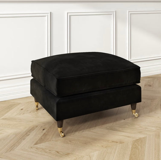Velvet Footstool Ottoman Pouffe Upholstered Soft Stool