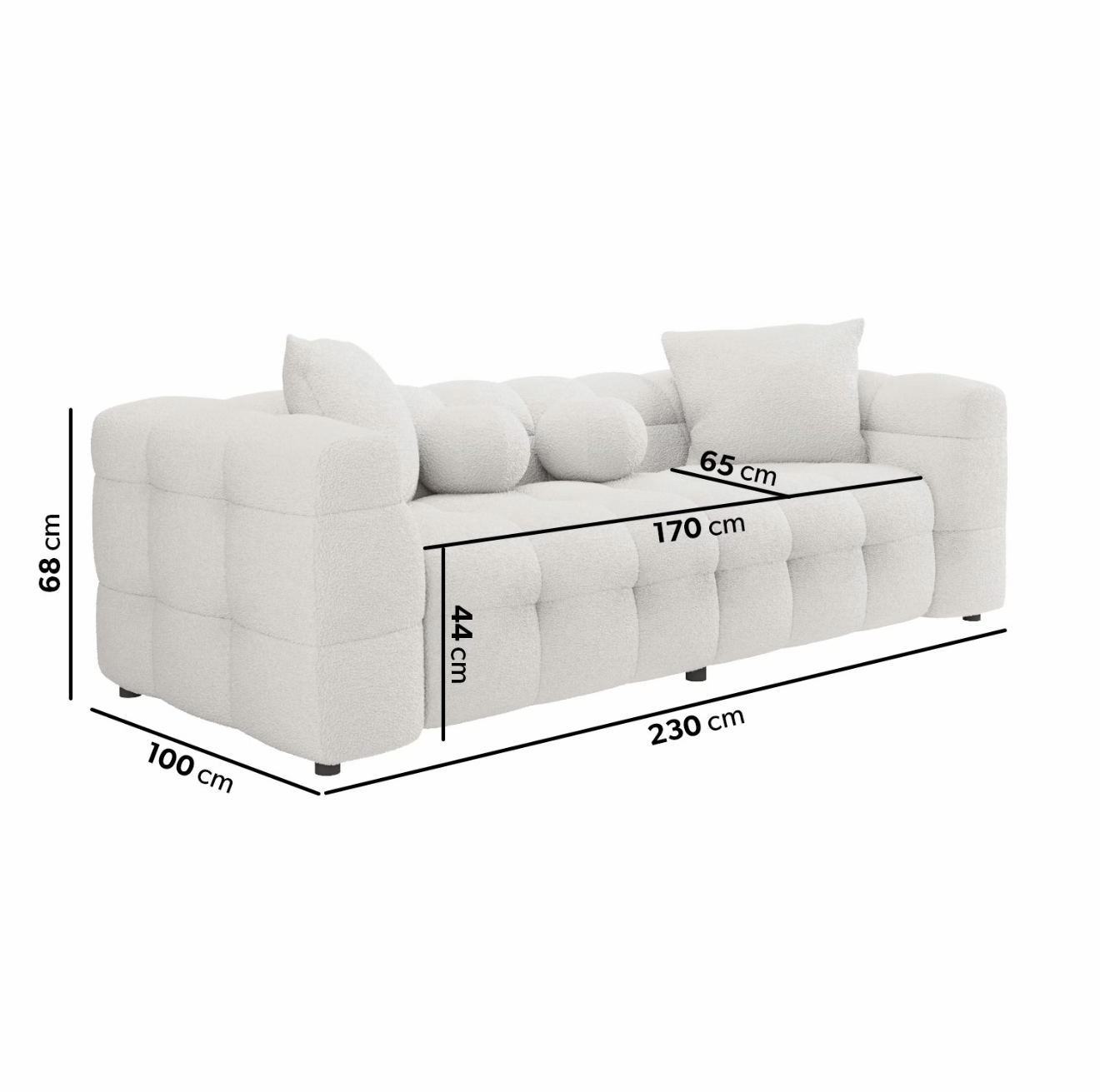 Cream Sofa 3 Seater Settee Upholstered with Cushions