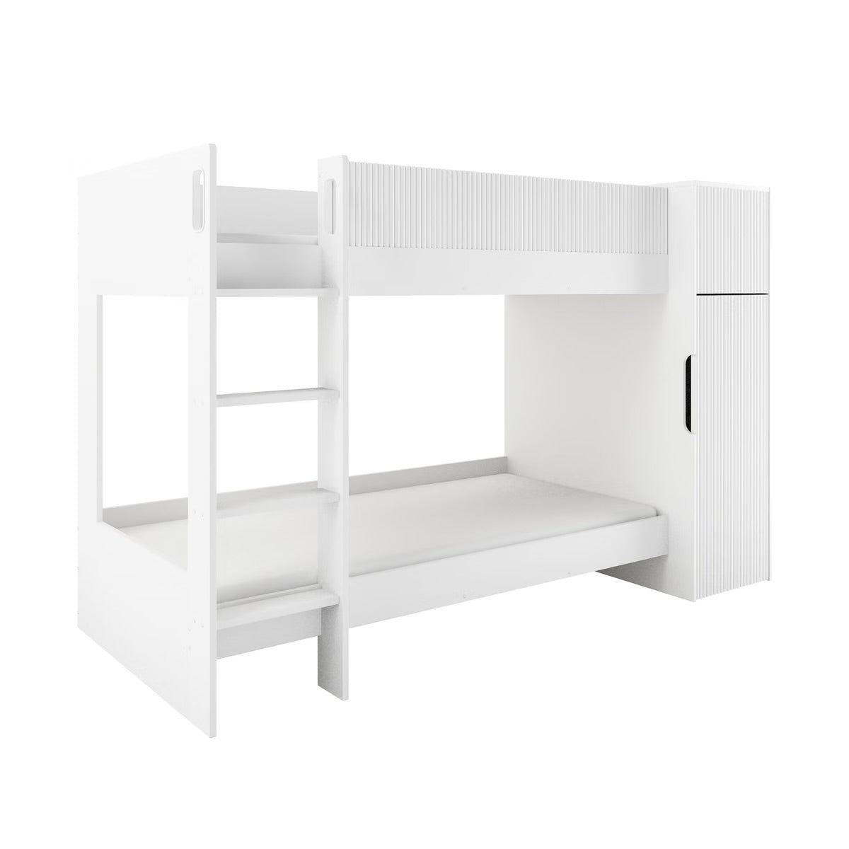Kids Bunk Bed White with Wardrobe and Storage