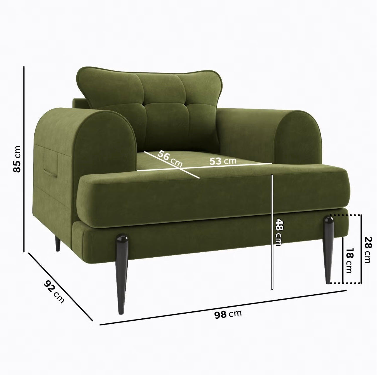 Velvet Armchair Upholstered Accent Chair Quilted with Cushion