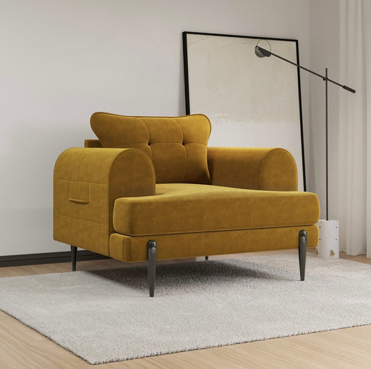 Velvet Armchair Upholstered Accent Chair Quilted with Cushion