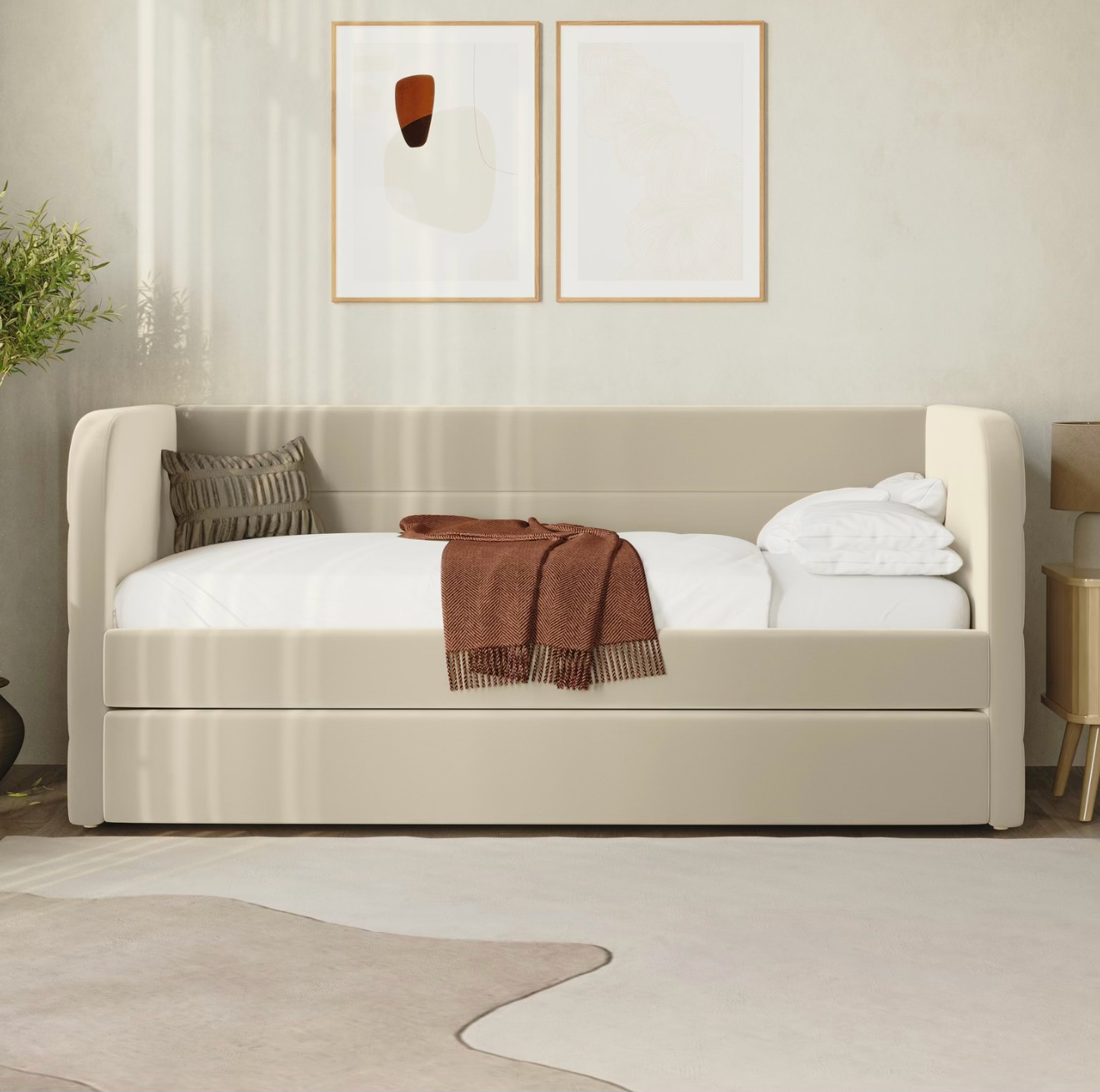 Velvet Daybed Single Guest Bed with Pull Out Trundle