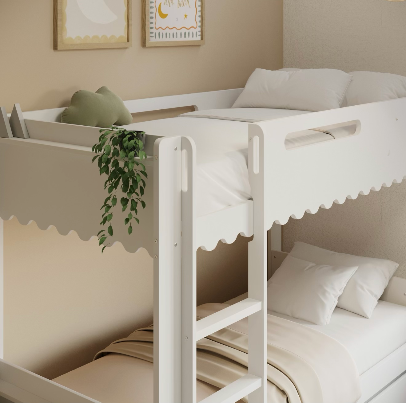 Kids Triple Bunk Bed White with Trundle