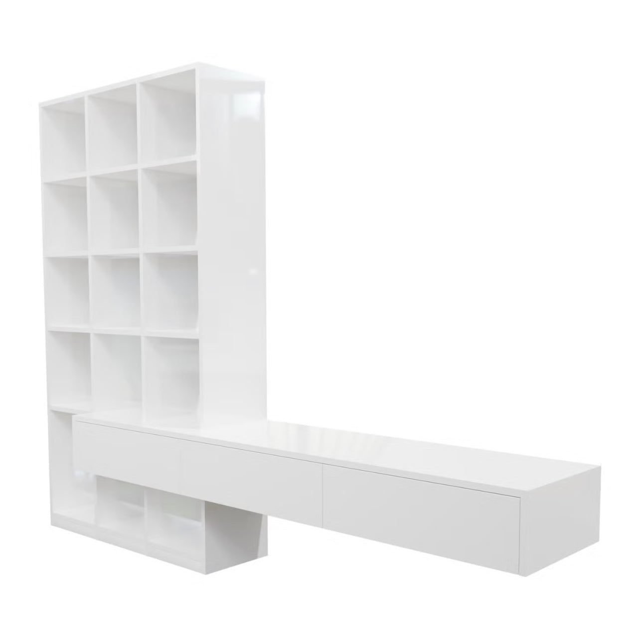 White Wood Bookcase 3 Drawers High Gloss Bookshelf