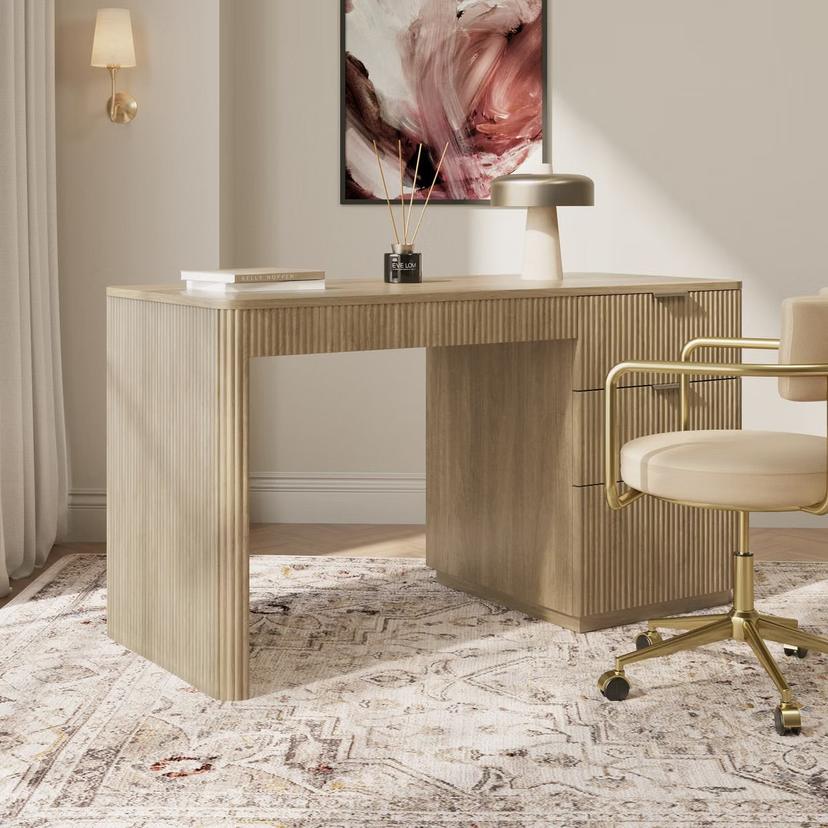 Oak Home Office Desk with Drawers
