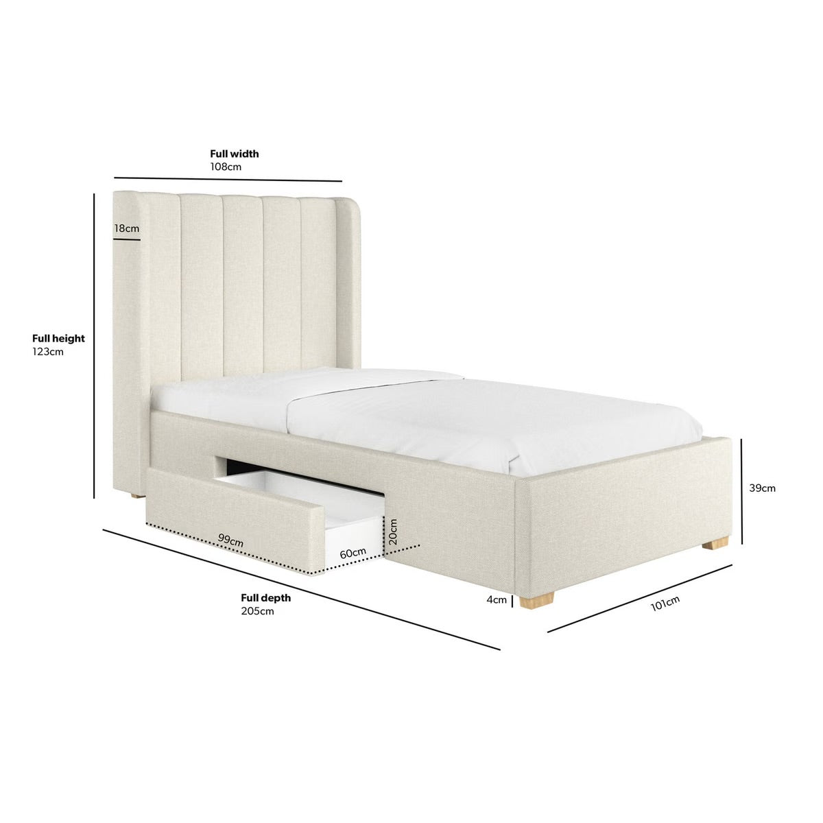 Single Bed Upholstered with Storage Drawer