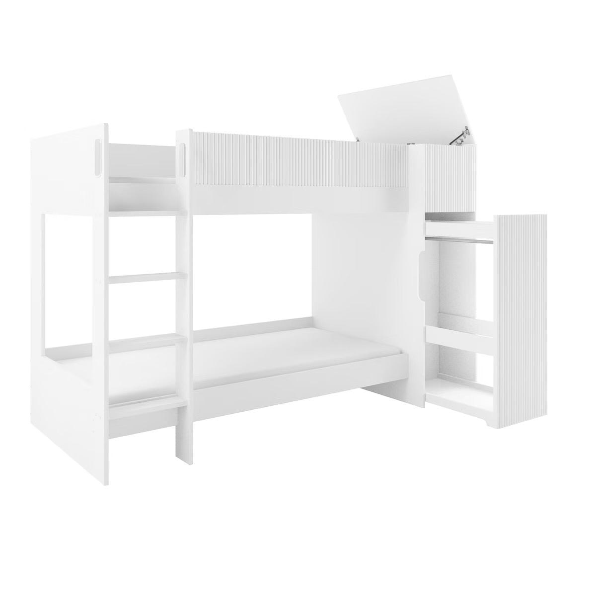 Kids Bunk Bed White with Wardrobe and Storage