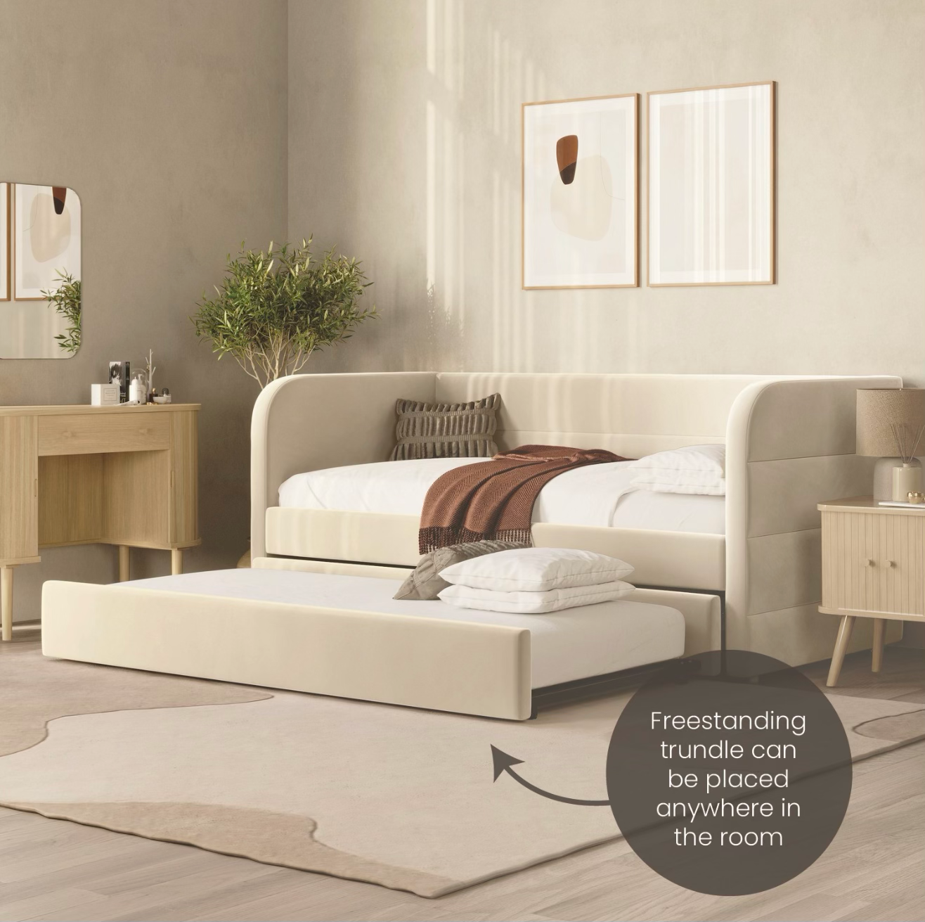 Velvet Daybed Single Guest Bed with Pull Out Trundle