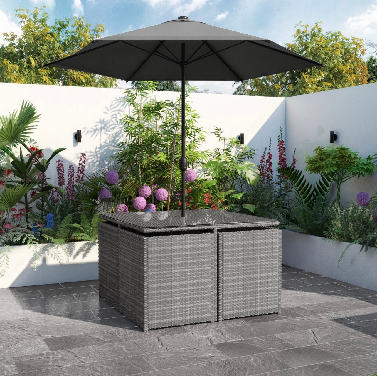 Rattan Garden Grey Dining Set Outdoor Patio
