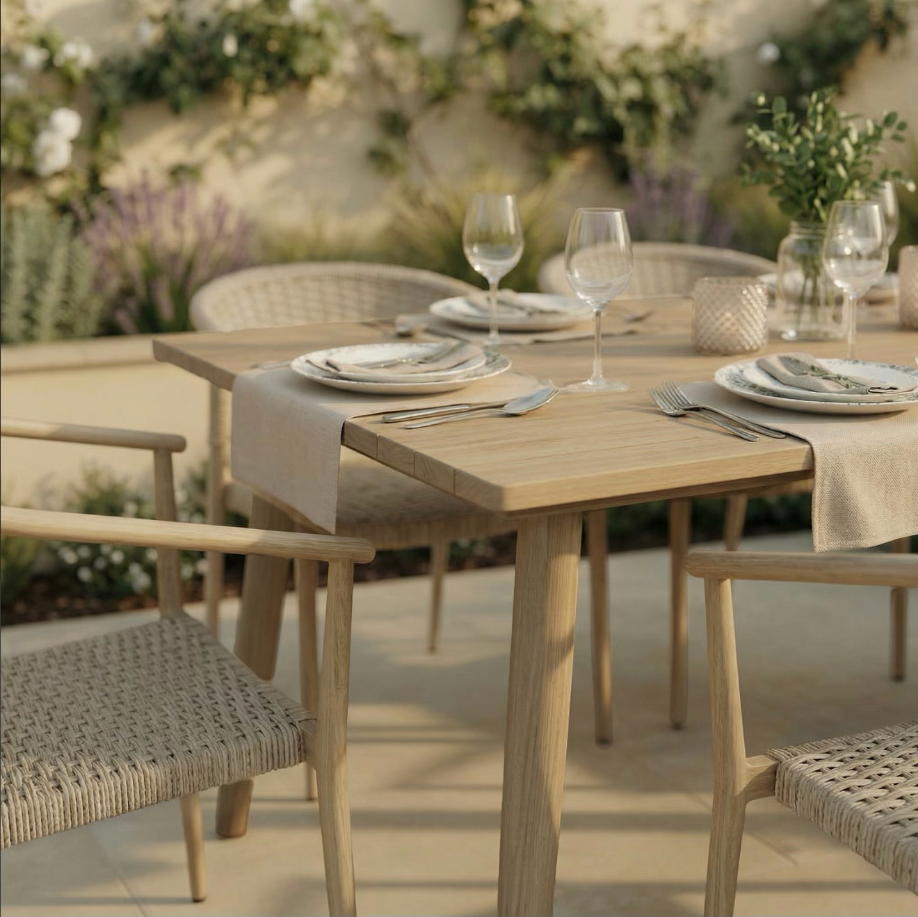 Garden Dining Set 6 Seater with Rattan Chairs Outdoor Patio