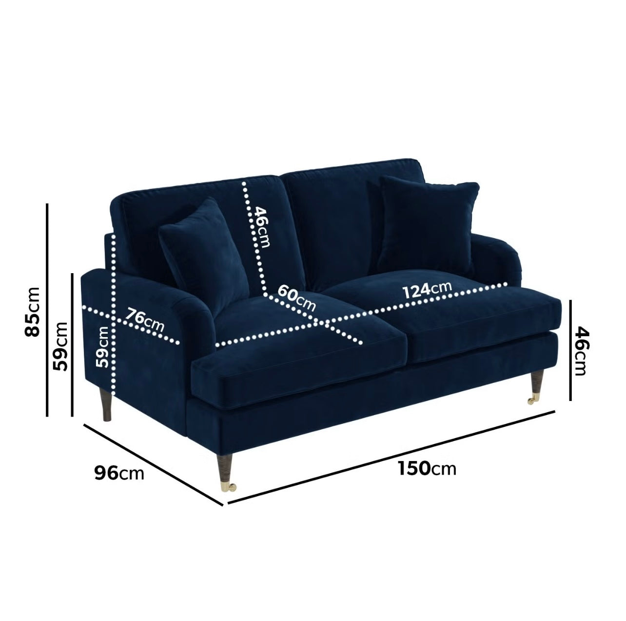 Velvet Sofa 2 Seater Couch Upholstered with Cushions
