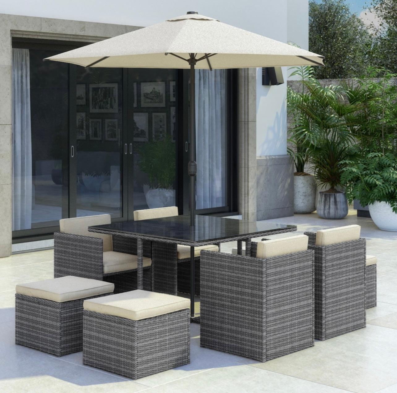 Rattan Garden Dining Set 8 Seater in Grey