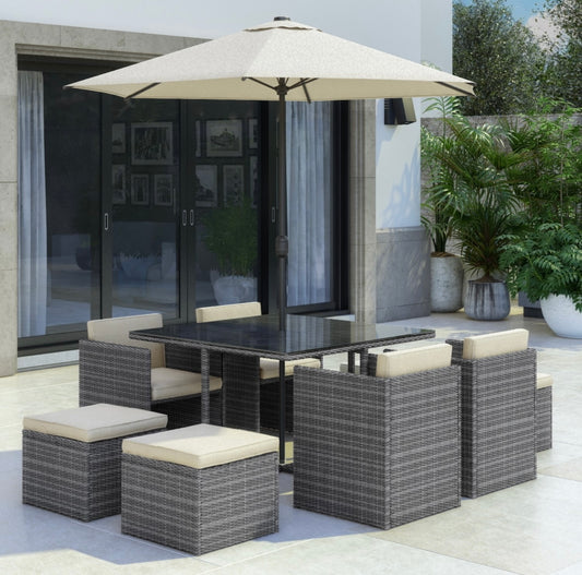 Rattan Garden Dining Set 8 Seater in Grey