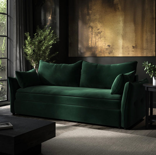Sofa Bed 3 Seater Velvet Sleeper Sofa with Mattress and Cushions