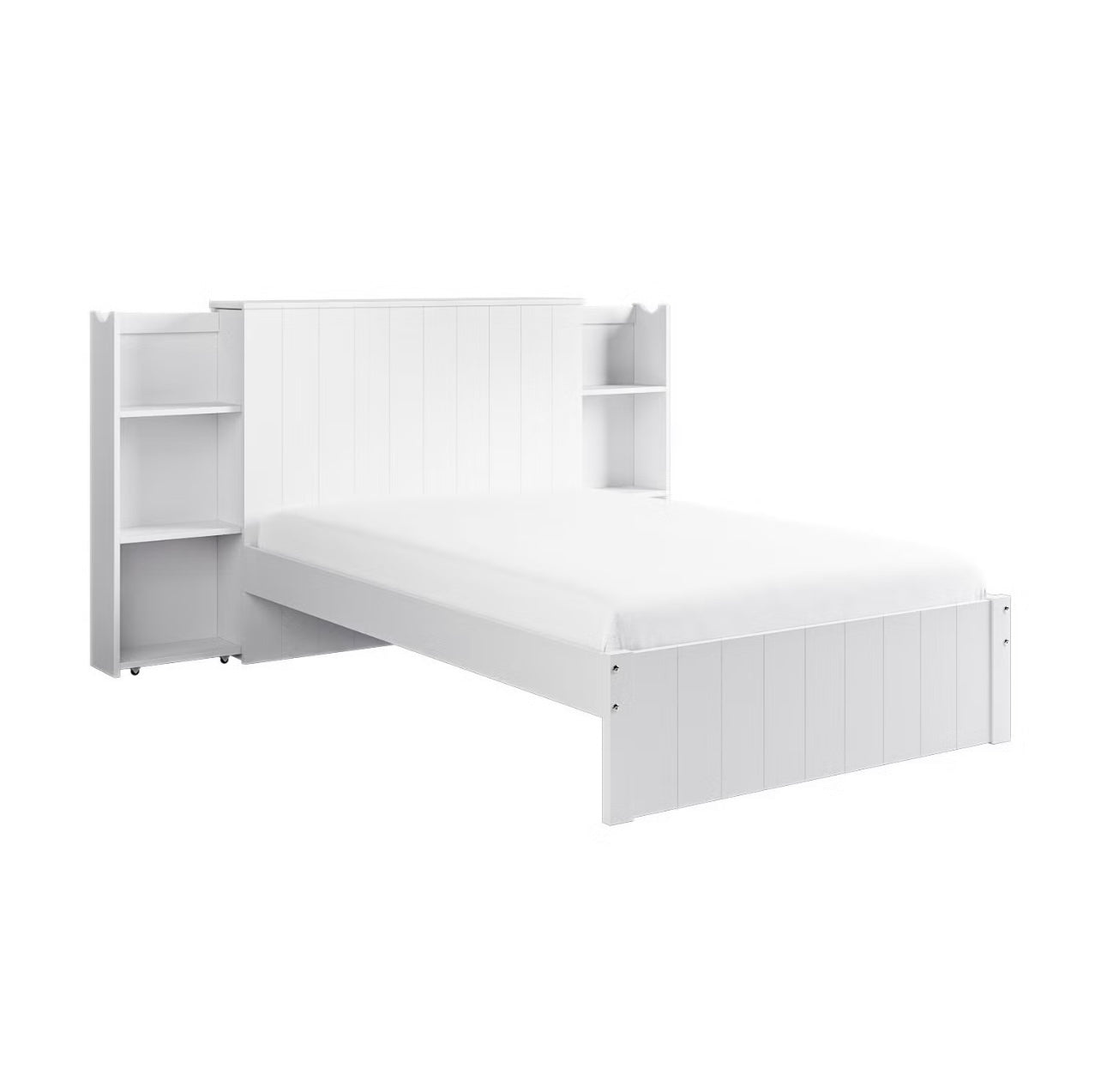Modern Small Double Bed Frame Wooden with Storage and Bookshelves