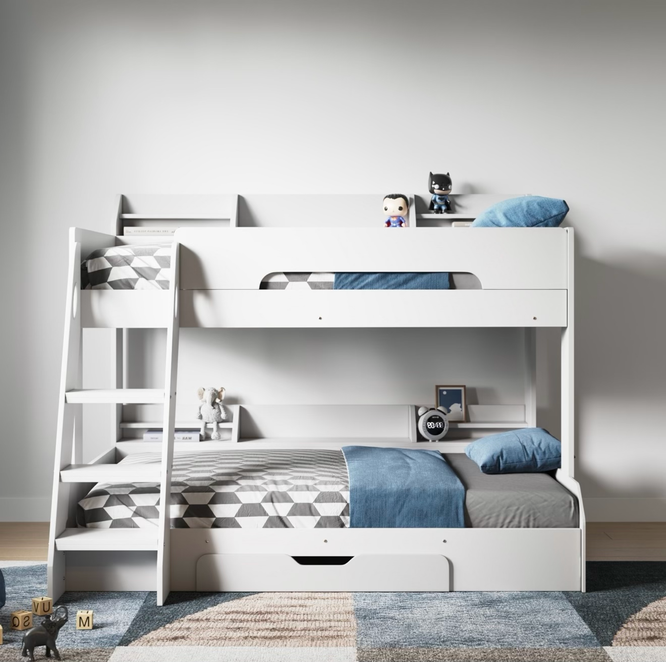Kids Triple Bunk Bed with Storage and Shelves