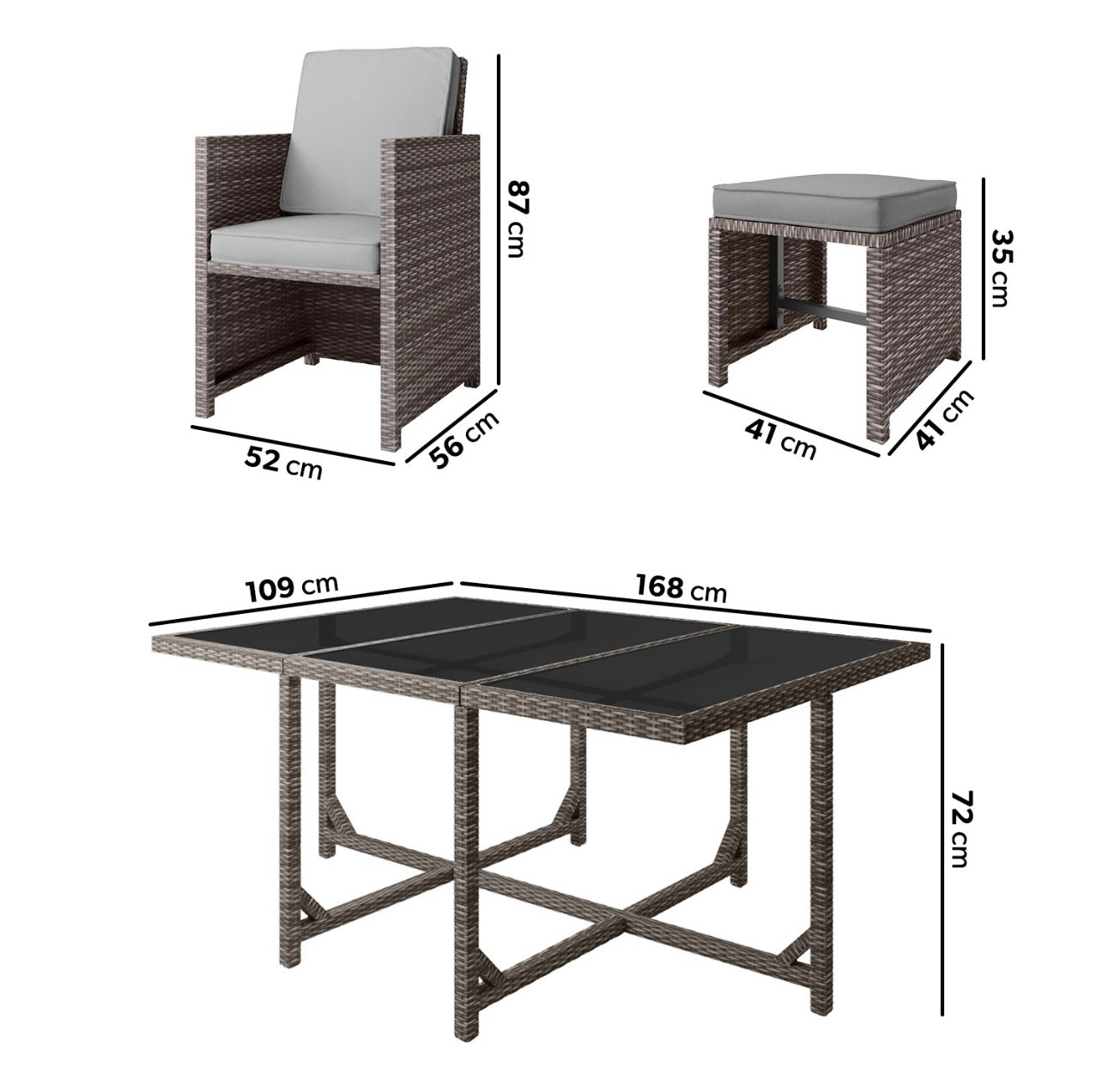 Rattan Garden Dining Set with Footstools Outdoor Patio