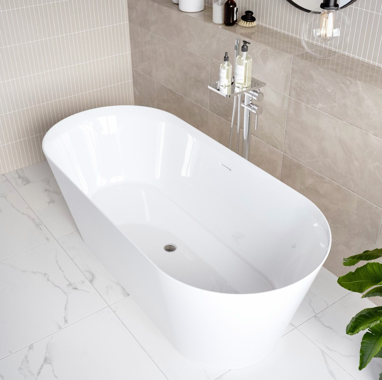 White Double Ended Bath Modern Bathroom Bathtub Freestanding Curved