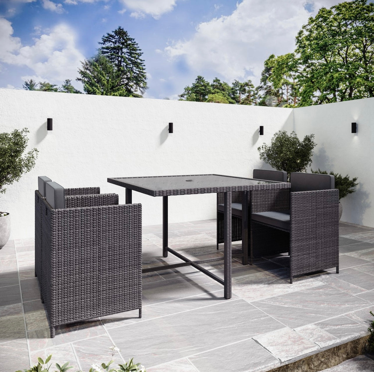 Rattan Garden Dining Set Seats 4 Outdoor Patio