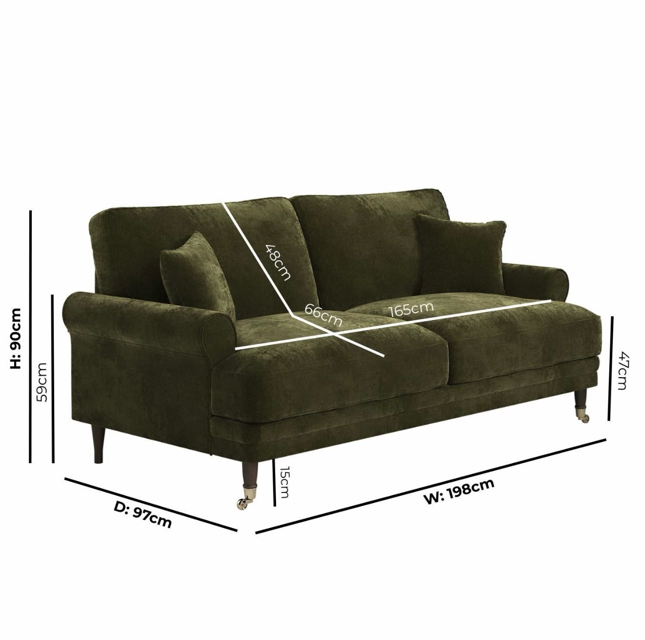 Chenille Feather Sofa Three Seater Couch Upholstered with Cushions