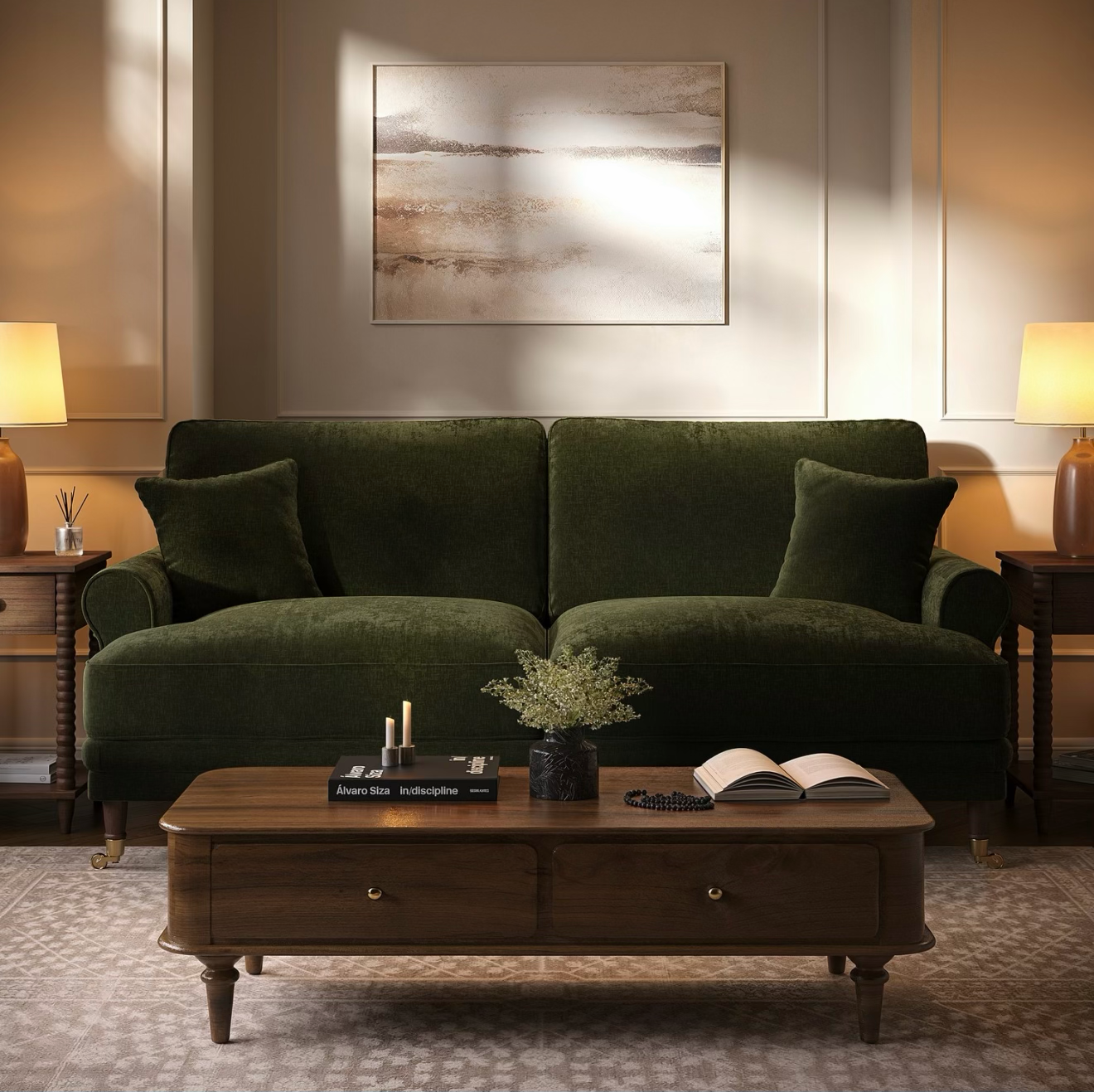 Chenille Feather Sofa Three Seater Couch Upholstered with Cushions