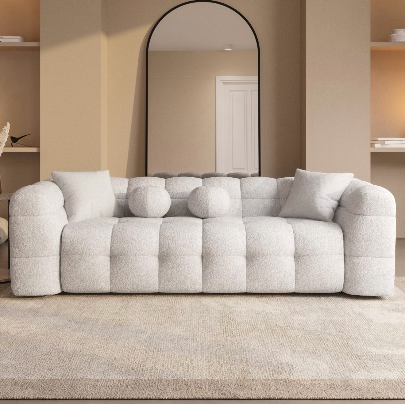 Cream Sofa 3 Seater Settee Upholstered with Cushions