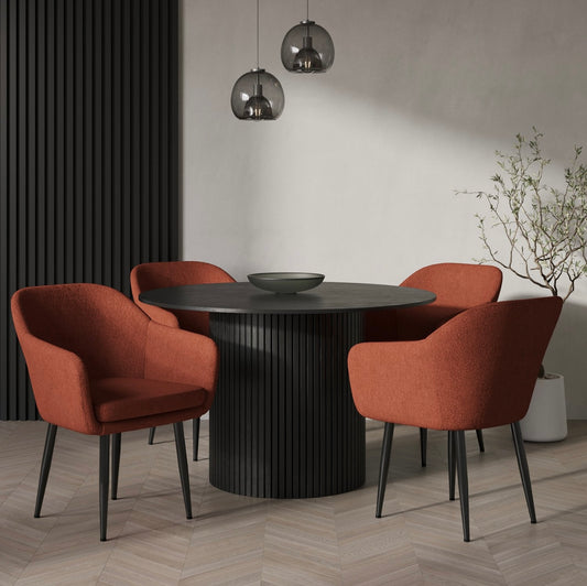 Black Dining Set Oak Table with Four Chairs